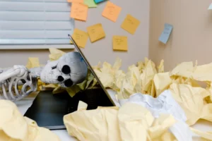 A humorous skeleton slumped over - Credits: pexels